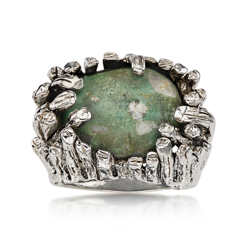 C. 1990 Vintage Simulated Jade Ring in Sterling Silver. Size 7