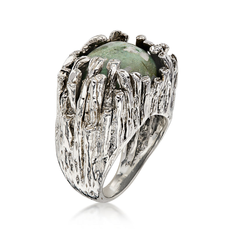C. 1990 Vintage Simulated Jade Ring in Sterling Silver. Size 7