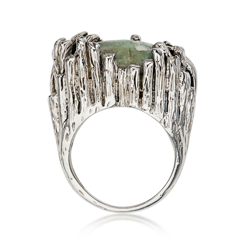 C. 1990 Vintage Simulated Jade Ring in Sterling Silver. Size 7