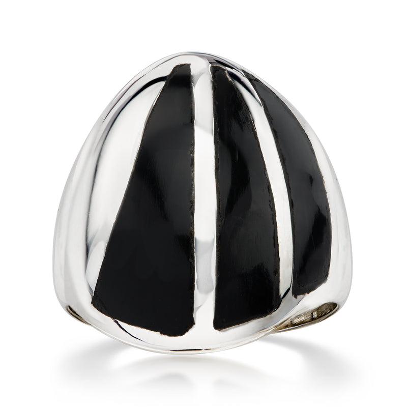 C. 1990 Vintage Onyx Inlay Ring in Sterling Silver. Size 6