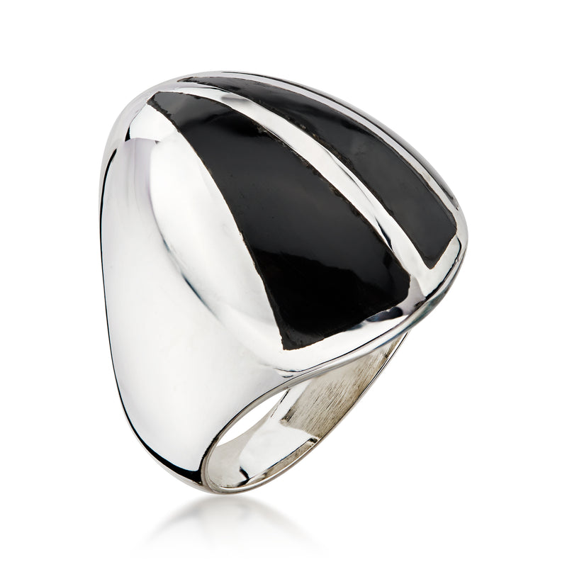 C. 1990 Vintage Onyx Inlay Ring in Sterling Silver. Size 6