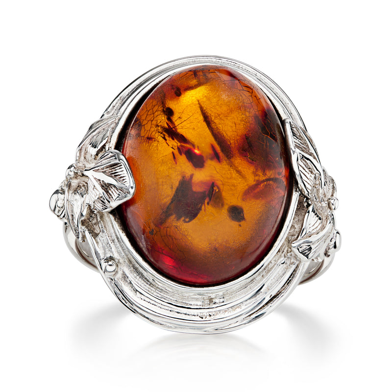 C. 1990 Vintage Amber Ring in Sterling Silver. Size 6.25