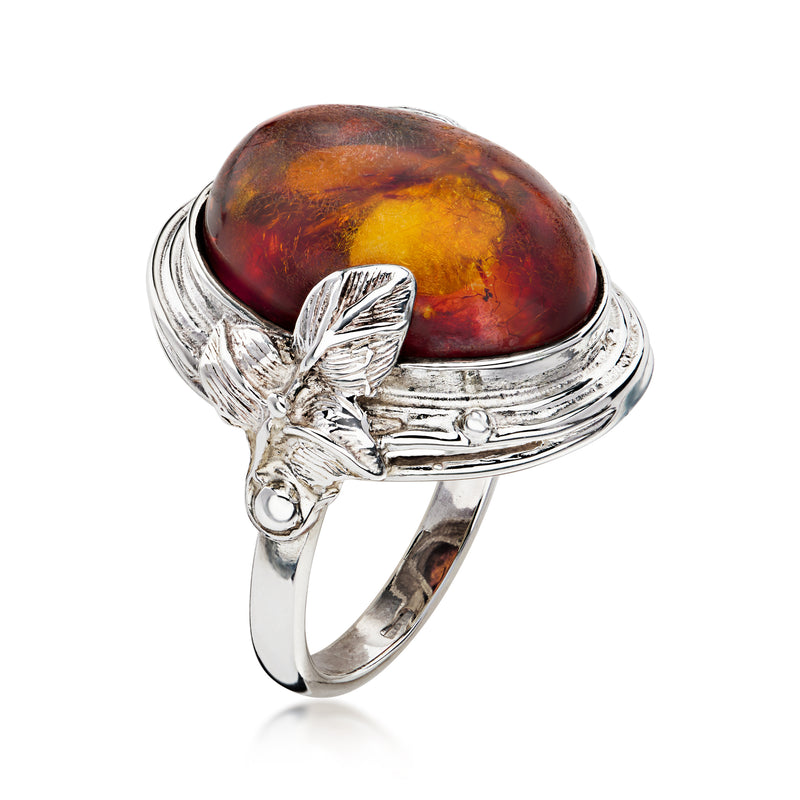 C. 1990 Vintage Amber Ring in Sterling Silver. Size 6.25