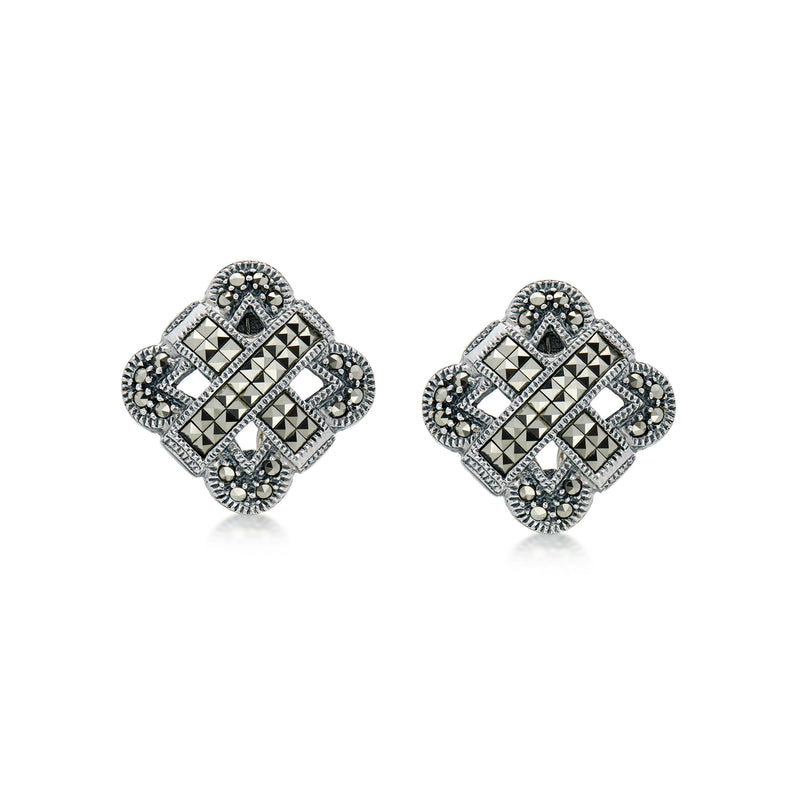 C. 1990 Vintage Judith Jack Marcasite Openwork Earrings in Sterling Silver
