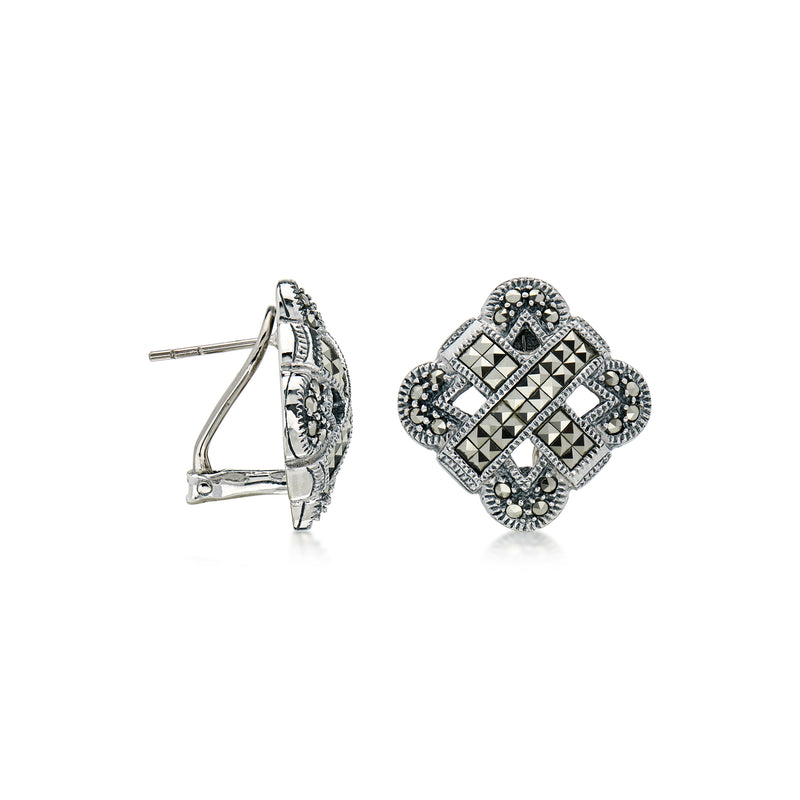C. 1990 Vintage Judith Jack Marcasite Openwork Earrings in Sterling Silver