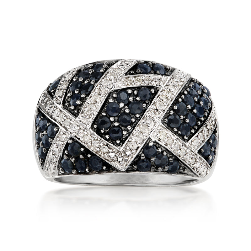 C. 1990 Vintage 1.10 ct. t.w. Sapphire and .40 ct. t.w. Diamond Ring in Sterling Silver. Size 7.25