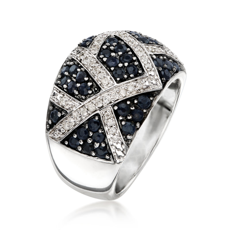 C. 1990 Vintage 1.10 ct. t.w. Sapphire and .40 ct. t.w. Diamond Ring in Sterling Silver. Size 7.25