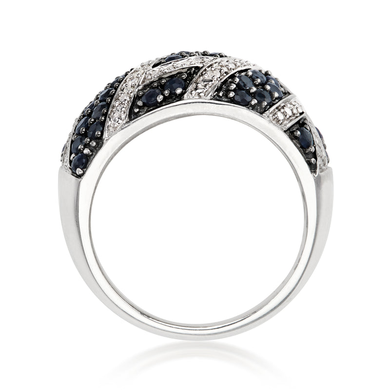 C. 1990 Vintage 1.10 ct. t.w. Sapphire and .40 ct. t.w. Diamond Ring in Sterling Silver. Size 7.25