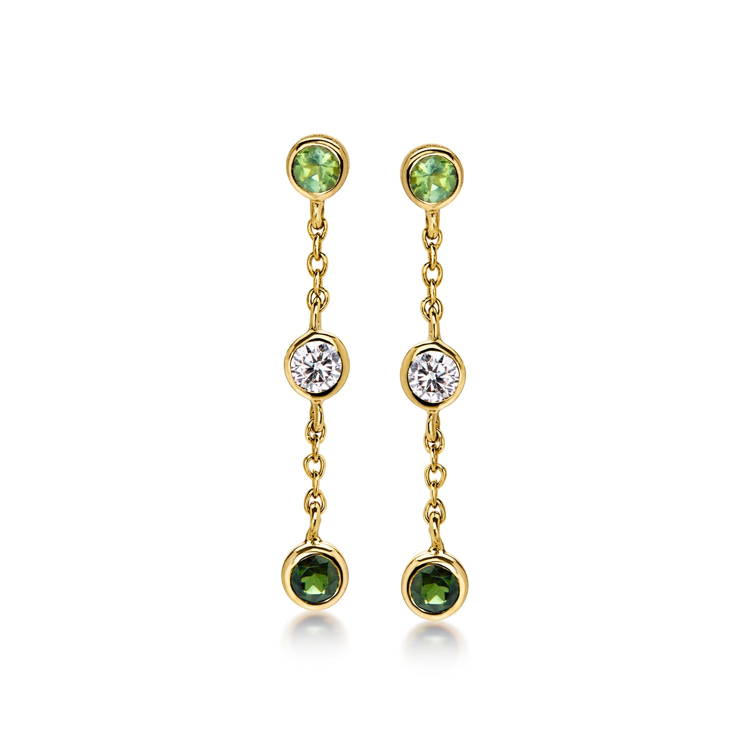 .40 ct. t.w. Green Tourmaline and .24 ct. t.w. Lab Grown Diamond Linear Drop Earrings in 18kt Gold Over Sterling