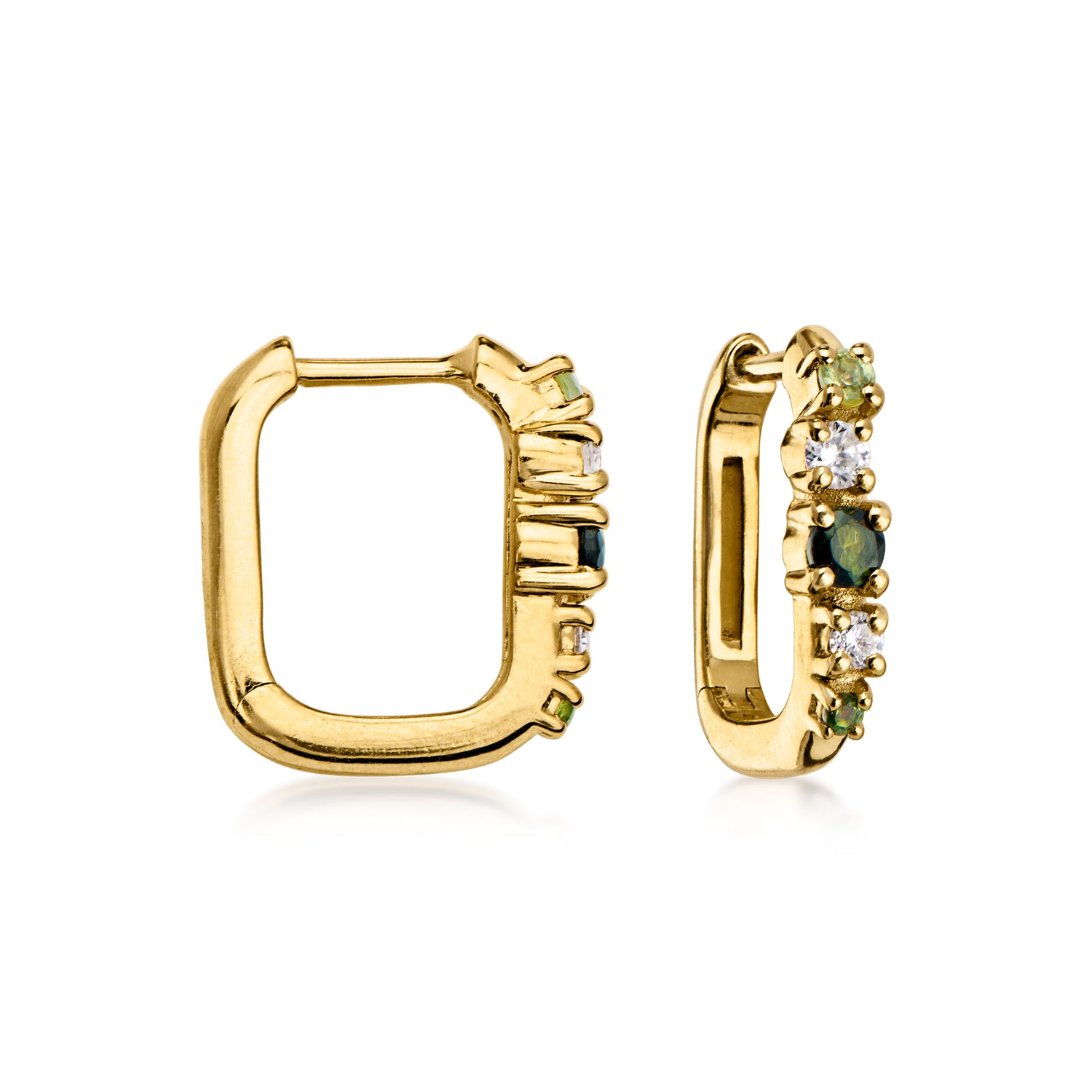 .20 ct. t.w. Tonal Green Tourmaline Hoop Earrings with Lab Grown Diamonds in 18kt Gold Over Sterling