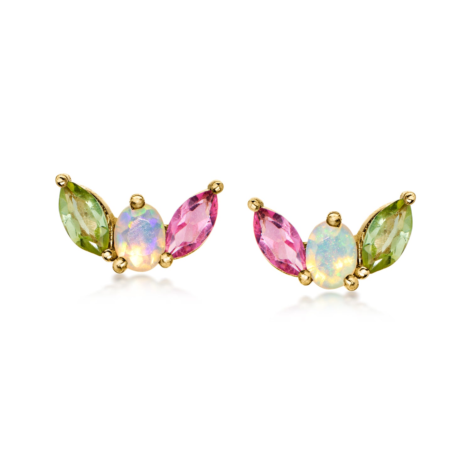 .40 ct. t.w. Pink and Green Tourmaline Earrings with Opals in 10kt Yellow Gold