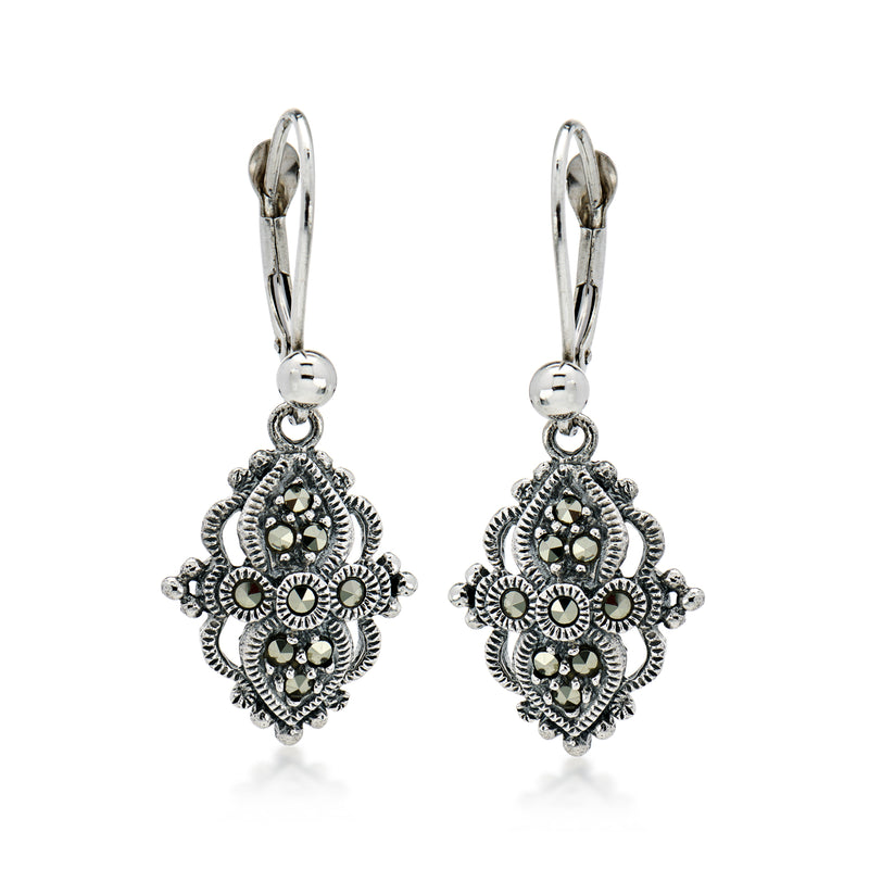 C. 2000 Vintage Judith Jack Marcasite Drop Earrings in Sterling Silver