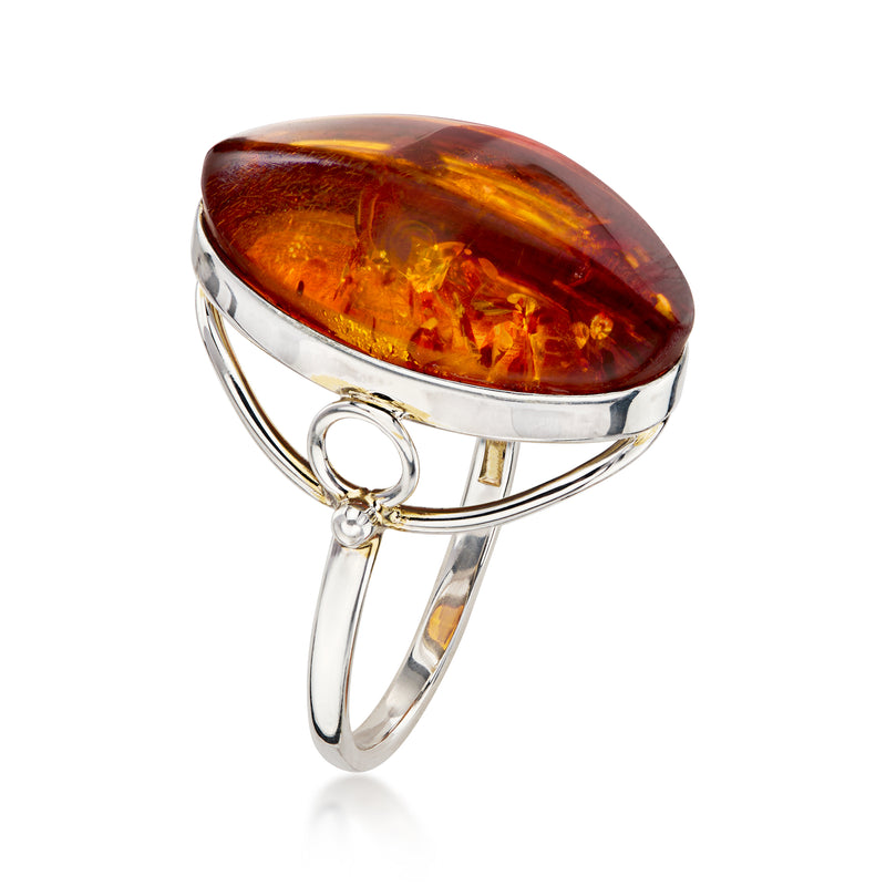 C. 1980 Vintage Amber Ring in Sterling Silver. Size 6.75