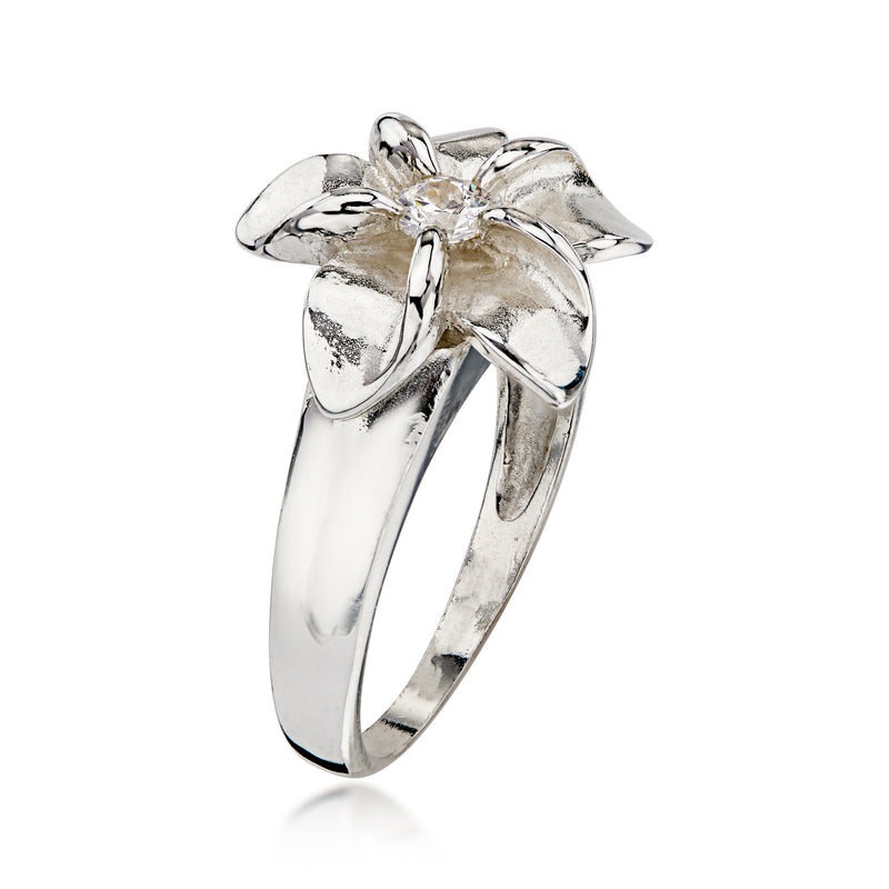 C. 1990 Vintage .15 Carat CZ Flower Ring in Sterling Silver. Size 7.25