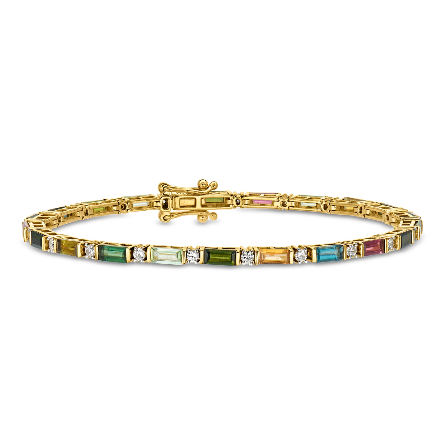4.60 ct. t.w. Multicolored Tourmaline and 1.00 ct. t.w. White Zircon Bracelet in 18kt Gold Over Sterling