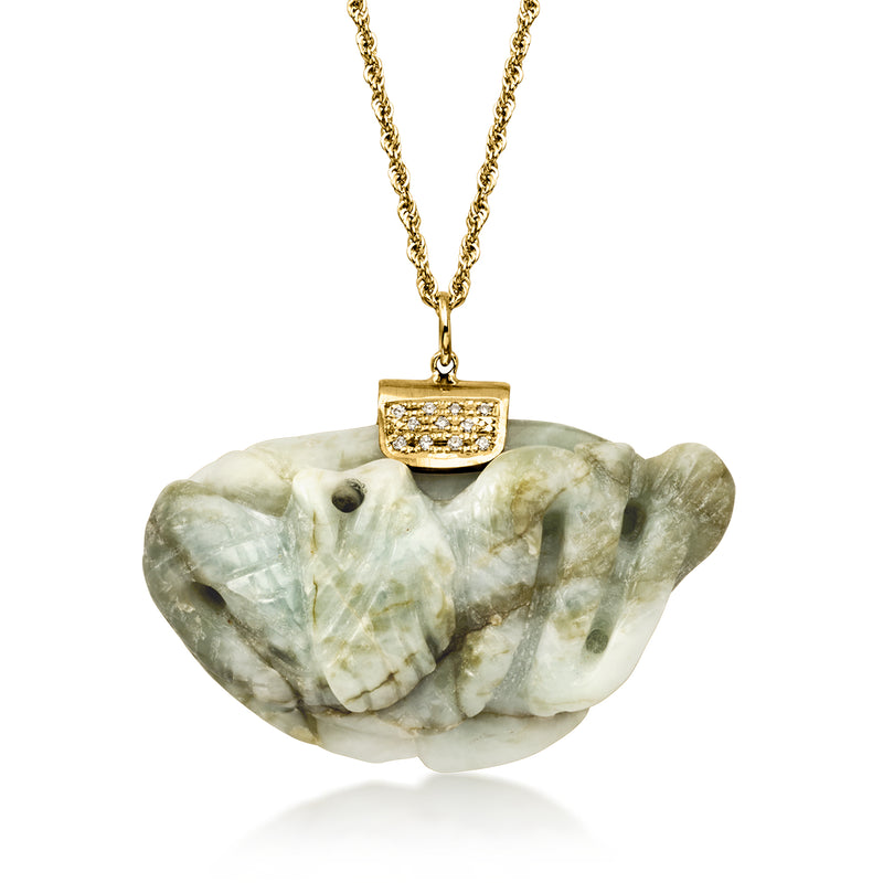C. 1980 Vintage Carved Multicolored Jasper Serpent Pendant Necklace with .12 ct. t.w. Diamonds in 14kt Yellow Gold. 18"