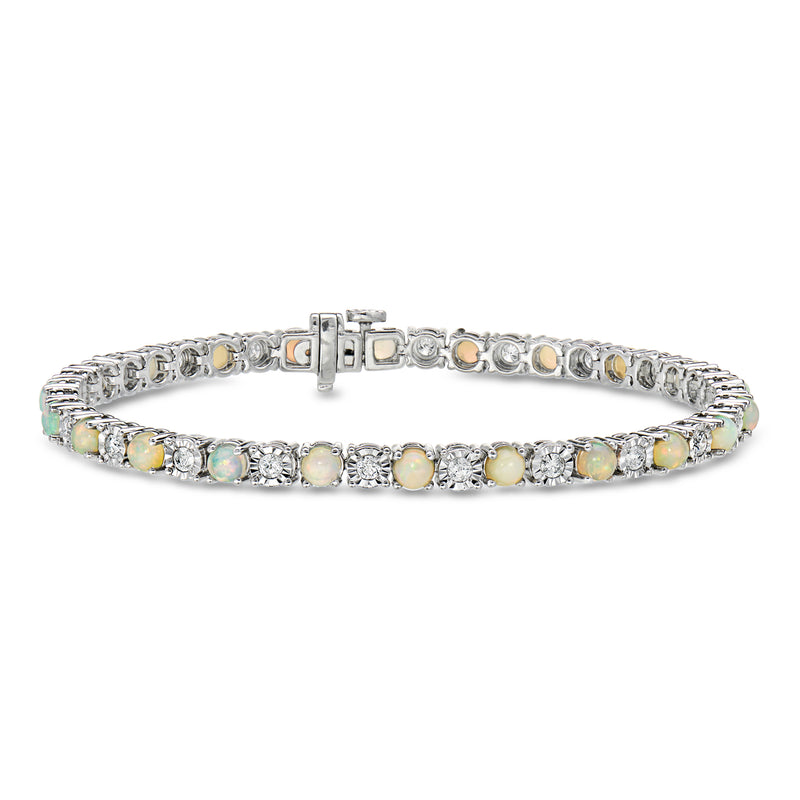 Opal and 1.00 ct. t.w. Diamond Tennis Bracelet in Sterling Silver