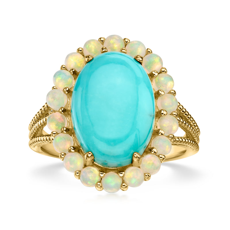 Turquoise and Opal Ring in 18kt Gold Over Sterling