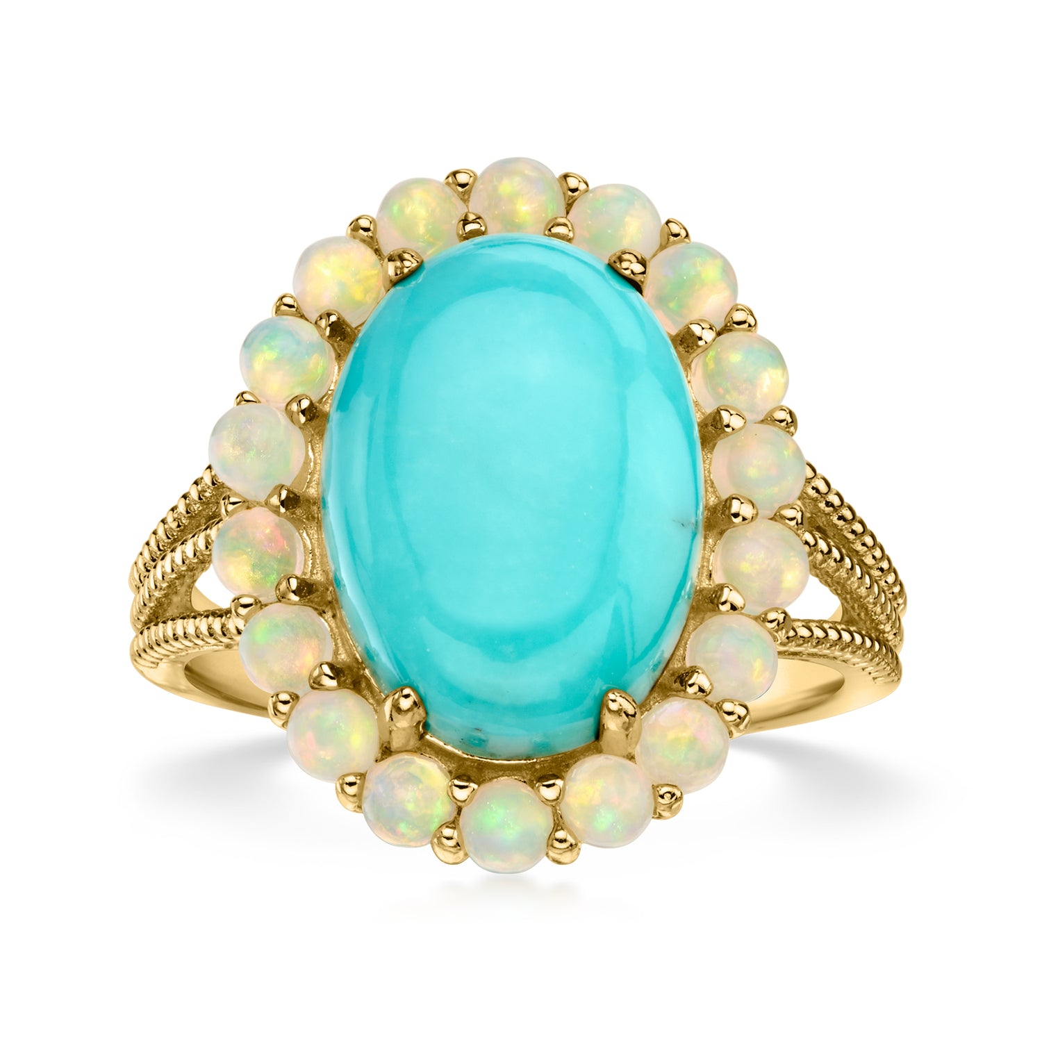 Turquoise and Opal Ring in 18kt Gold Over Sterling