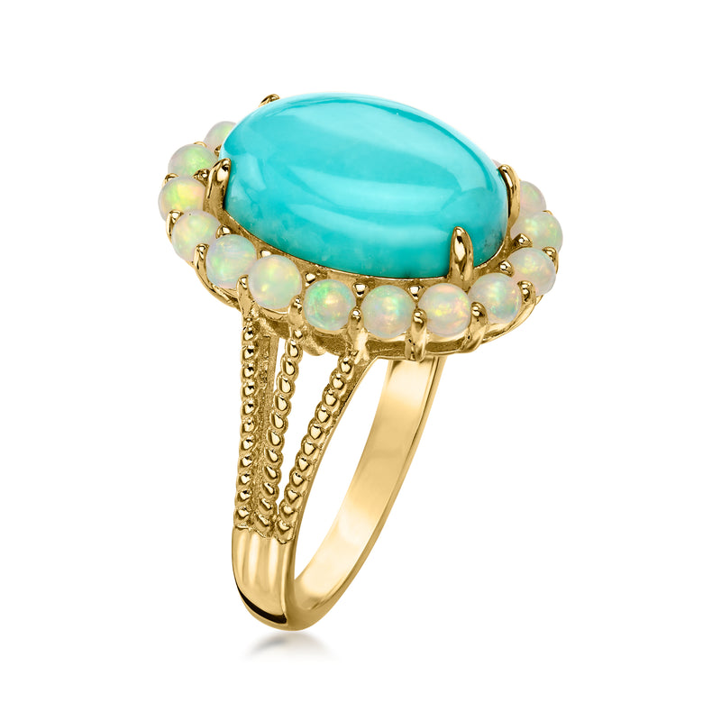 Turquoise and Opal Ring in 18kt Gold Over Sterling