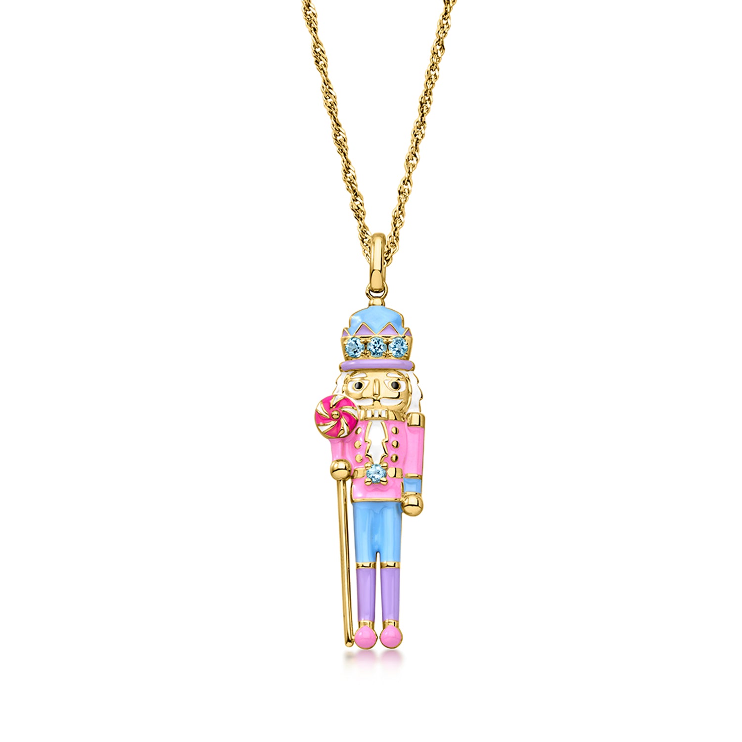 Pastel Enamel Nutcracker Pendant Necklace with .30 ct. t.w. Swiss Blue Topaz in 18kt Gold Over Sterling