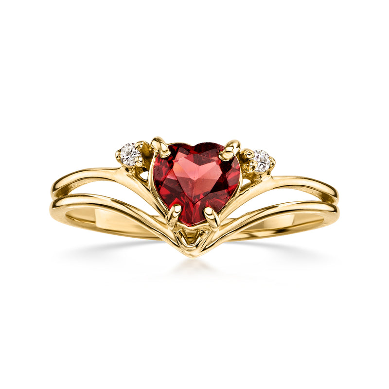 C. 1990 Vintage .90 Carat Garnet Heart Ring with Diamonds in 10kt Yellow Gold. Size 7