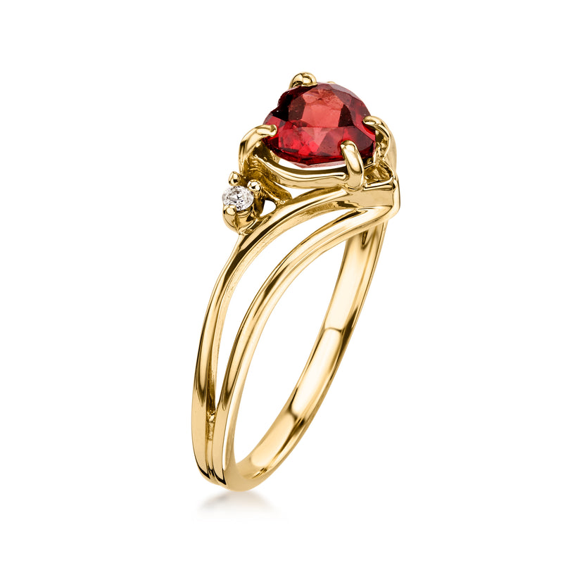 C. 1990 Vintage .90 Carat Garnet Heart Ring with Diamonds in 10kt Yellow Gold. Size 7