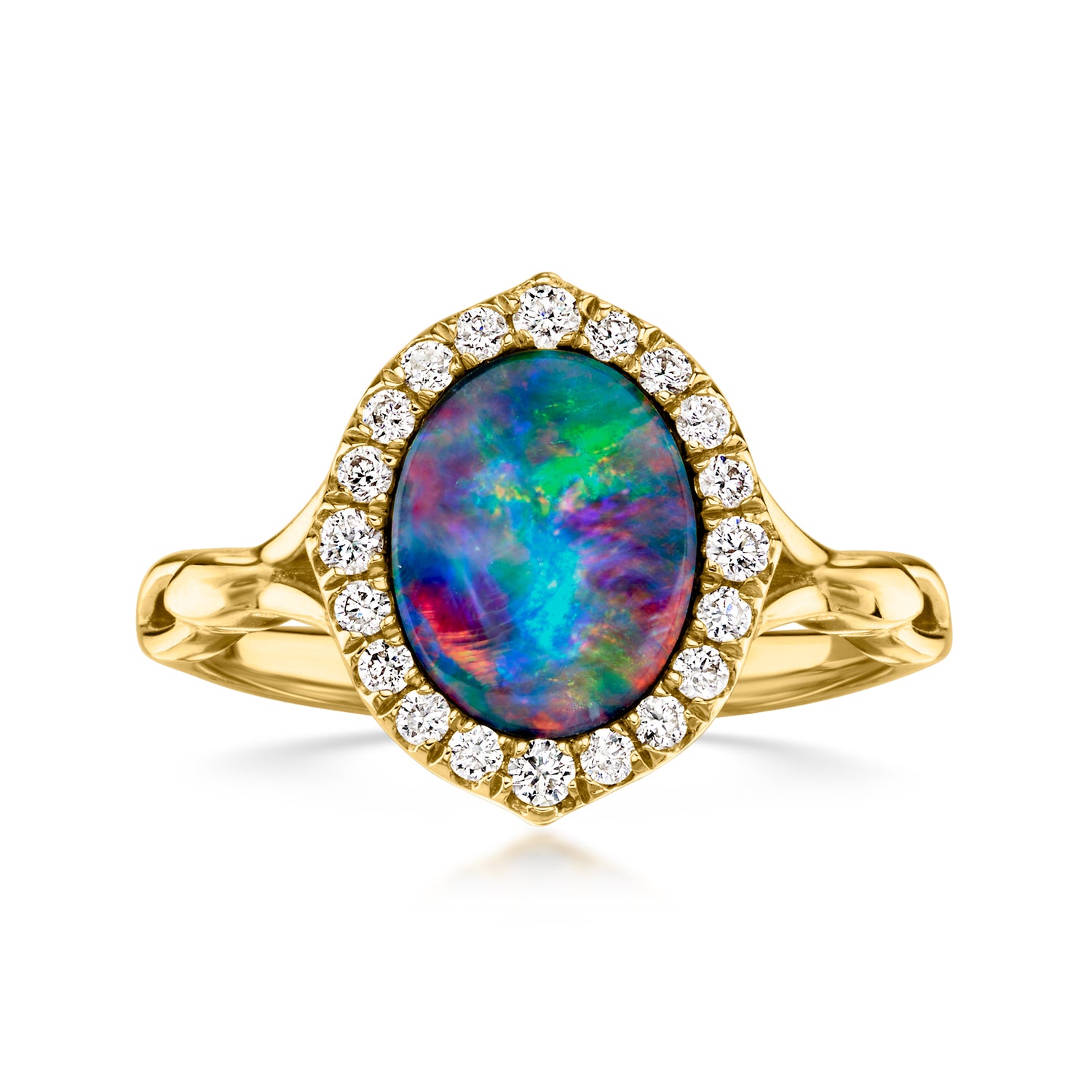 Bezel-Set Black Opal Ring with .14 ct. t.w. Diamonds in 14kt Yellow Gold