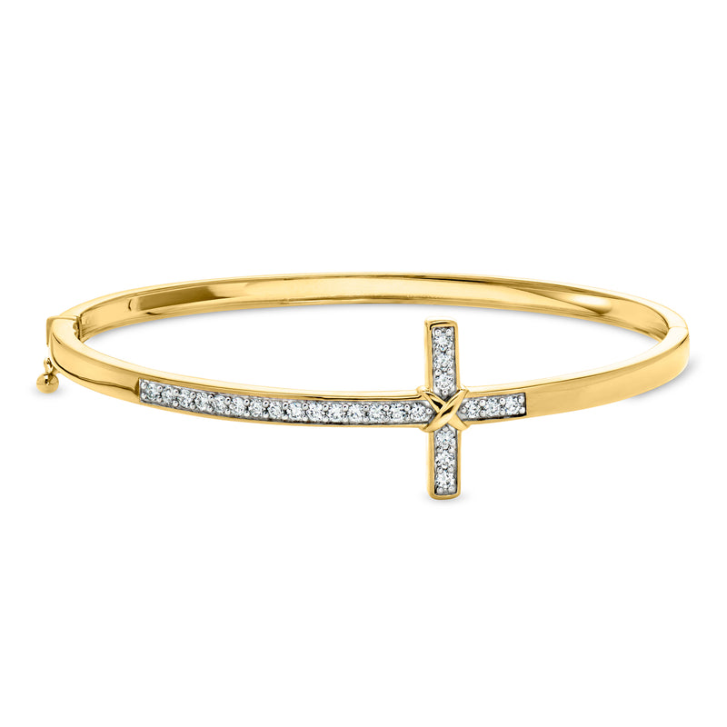 .50 ct. t.w. Lab-Grown Diamond Sideways Cross Bangle Bracelet in 18kt Gold Over Sterling. 7"