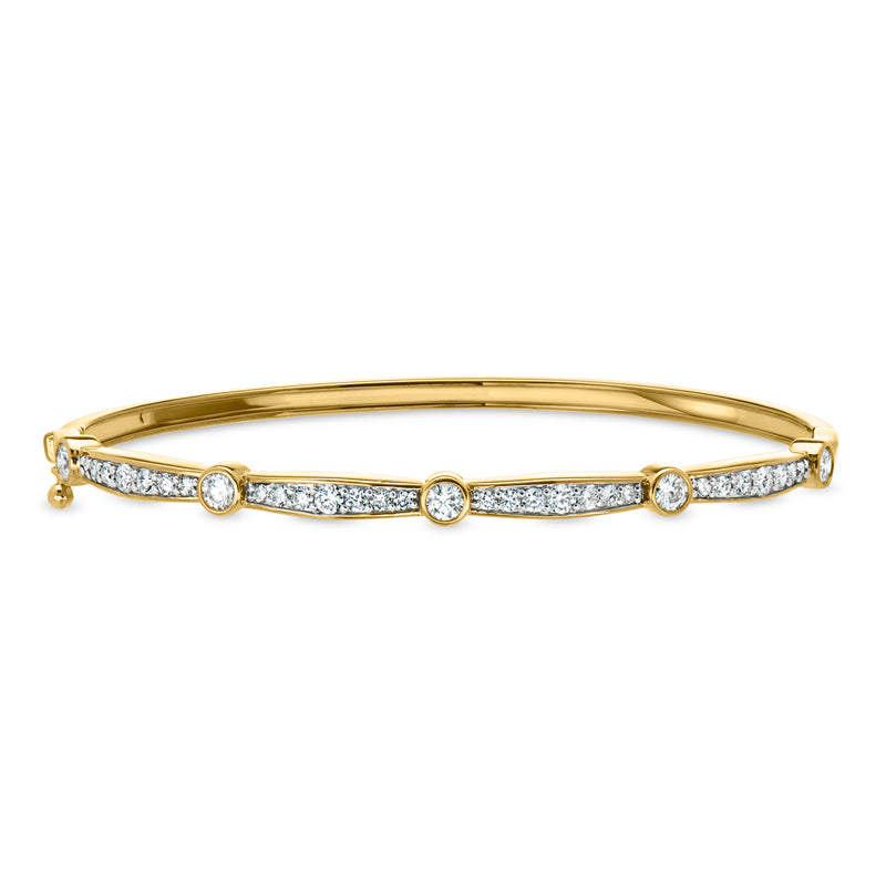 1.00 ct. t.w. Bezel-Set Lab-Grown Diamond Patterned Bangle Bracelet in 18kt Gold Over Sterling. 7"