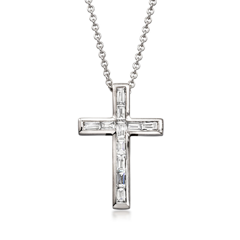 C. 1990 Vintage .46 ct. t.w. Baguette Diamond Cross Pendant Necklace in 18kt White Gold. 16"