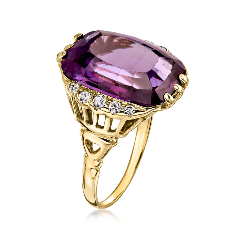 C. 1960 Vintage 15.50 Carat Synthetic Purple Sapphire Ring with .36 ct. t.w. Synthetic White Spinels in 10kt Yellow Gold. Size 7.5