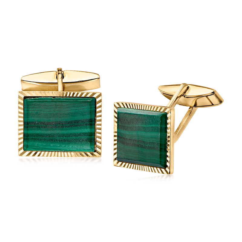C. 1980 Vintage Malachite Cuff Links in 18kt Yellow Gold