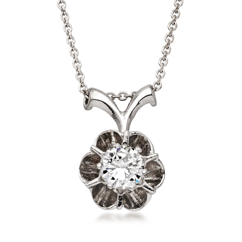 C. 1990 Vintage .50 Carat Diamond Flower Necklace in 14kt White Gold. 18"