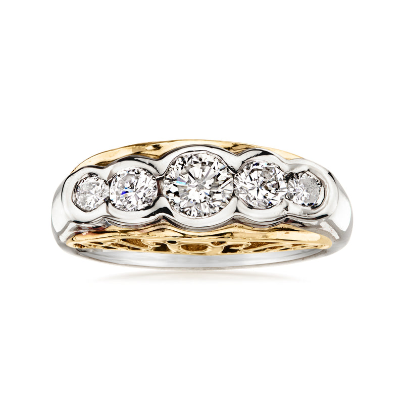 C. 1990 Vintage .95 ct. t.w. Diamond Five-Stone Ring in 14kt Two-Tone Gold. Size 6.5
