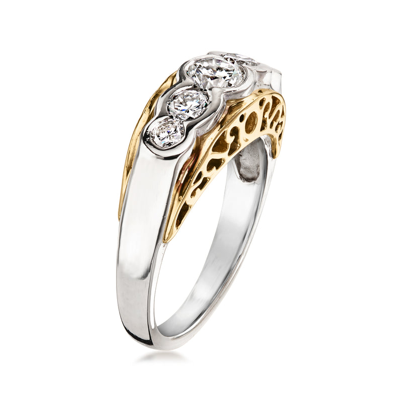C. 1990 Vintage .95 ct. t.w. Diamond Five-Stone Ring in 14kt Two-Tone Gold. Size 6.5