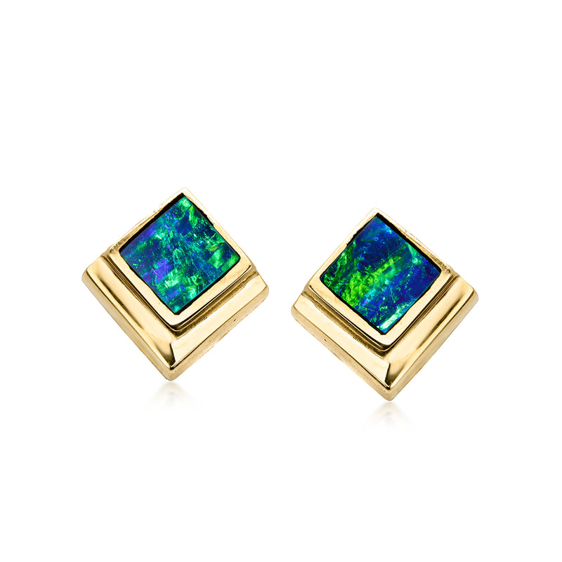C. 1980 Vintage Black Opal Earrings in 14kt Yellow Gold