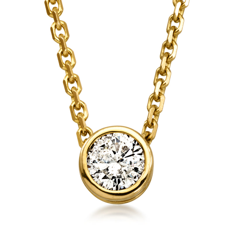 C. 1990 Vintage .65 Carat Bezel-Set Diamond Necklace in 14kt Yellow Gold. 16"