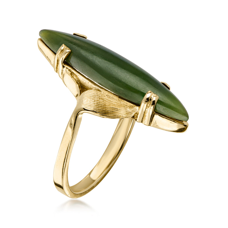 C. 1970 Vintage Nephrite Navette Ring in 14kt Yellow Gold. Size 6