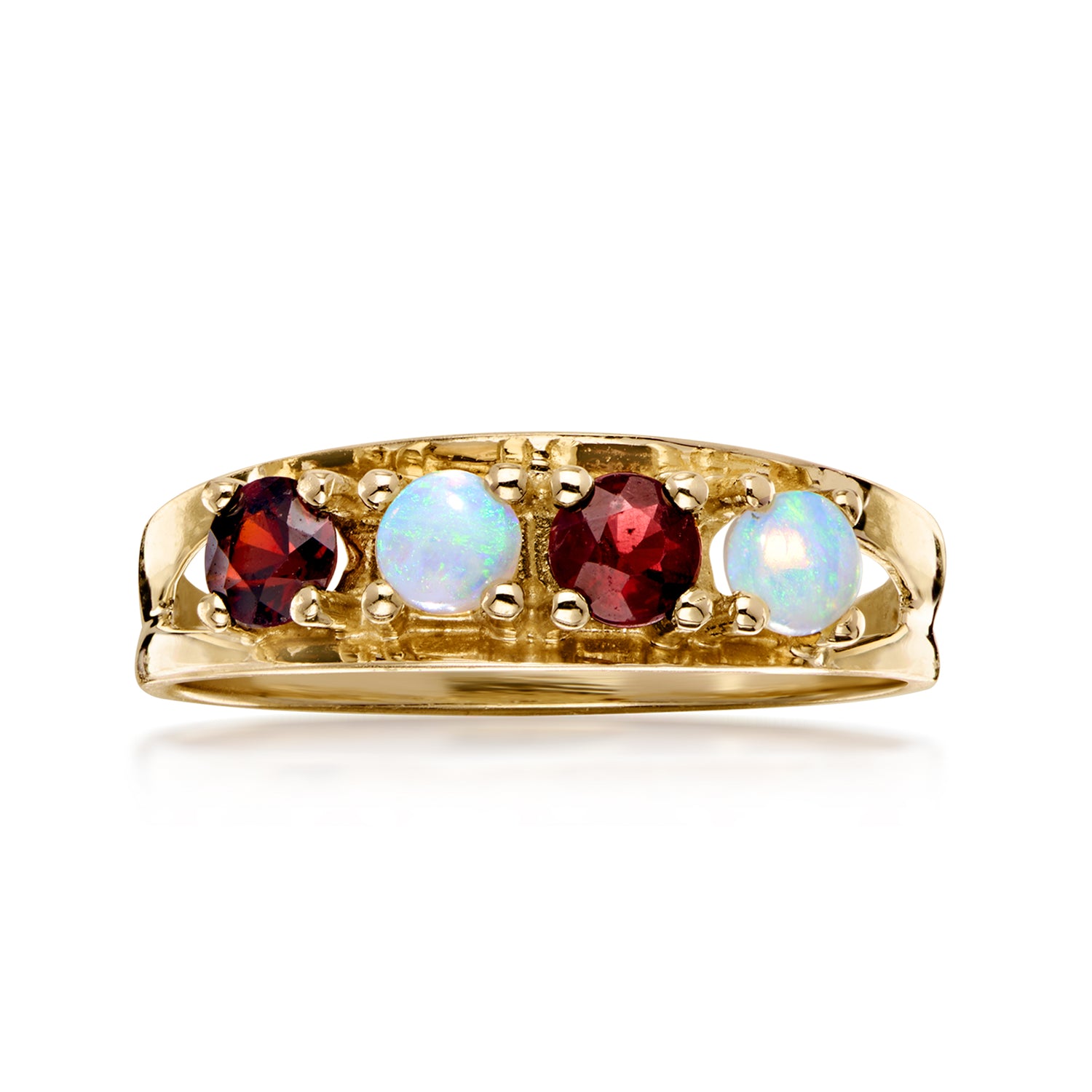 C. 1990 Vintage Opal and .40 ct. t.w. Garnet Ring in 14kt Yellow Gold