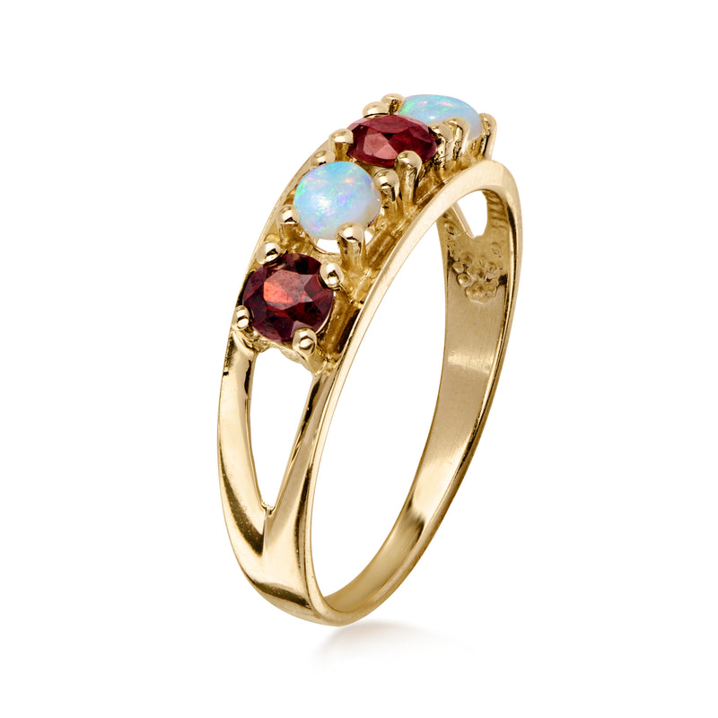 C. 1990 Vintage Opal and .40 ct. t.w. Garnet Ring in 14kt Yellow Gold. Size 7
