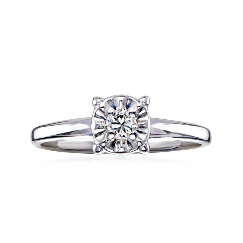 C. 1980 Vintage .12 Carat Diamond Solitaire Ring in 14kt White Gold. Size 7