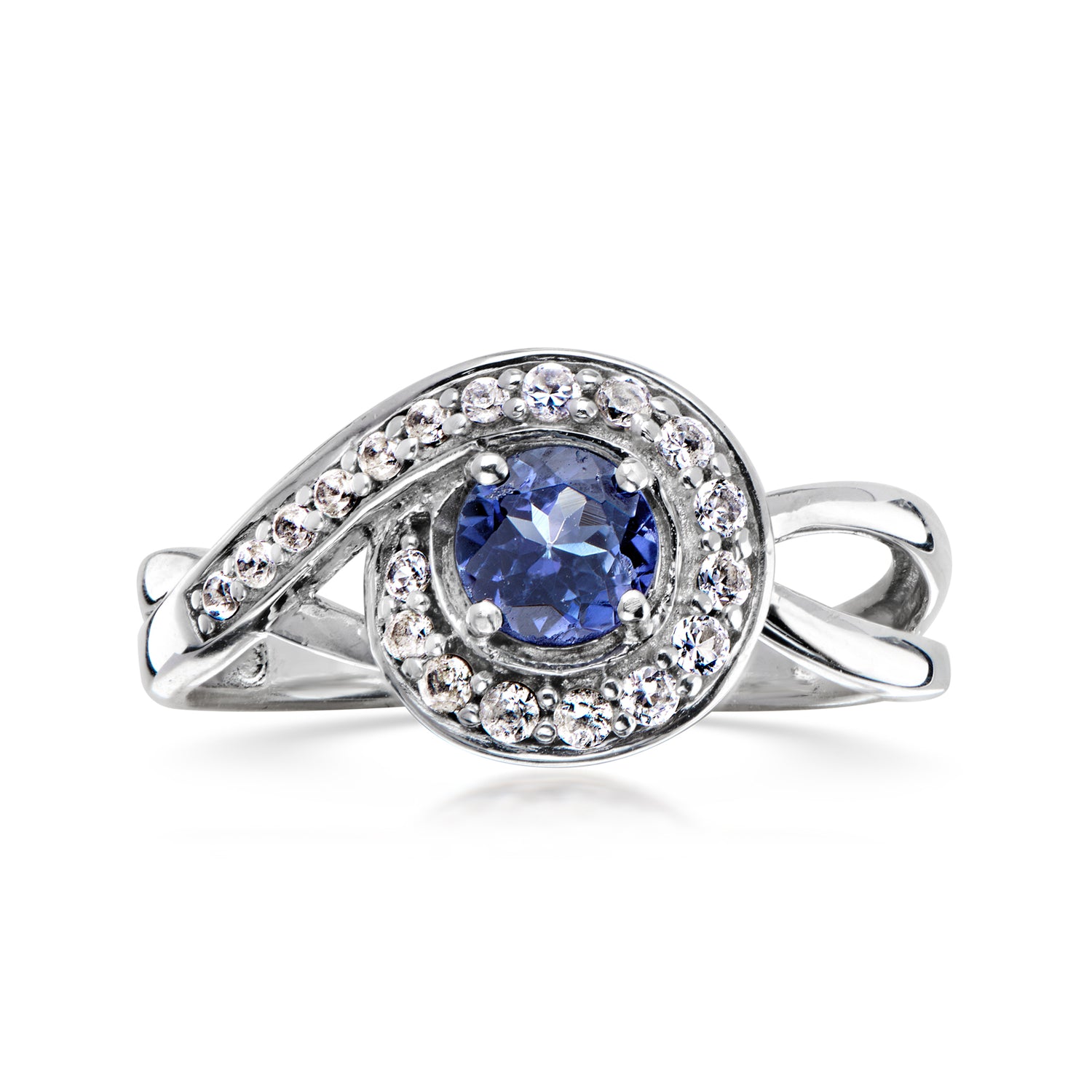 C. 1980 Vintage .45 Carat Tanzanite Swirl Ring with .30 ct. t.w. Synthetic White Spinel in Sterling Silver