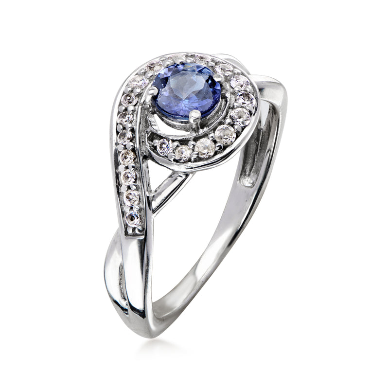 C. 1980 Vintage .45 Carat Tanzanite Swirl Ring with .30 ct. t.w. Synthetic White Spinel in Sterling Silver. Size 7