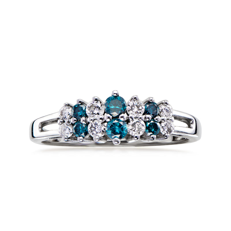C. 1990 Vintage .55 ct. t.w. Blue and White Diamond Two-Row Ring in 14kt White Gold. Size 7
