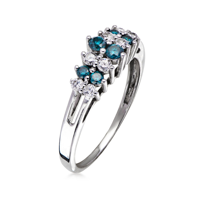 C. 1990 Vintage .55 ct. t.w. Blue and White Diamond Two-Row Ring in 14kt White Gold. Size 7