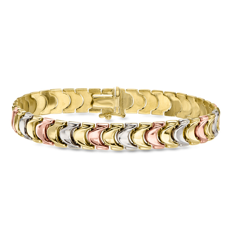 C. 1990 Vintage 14kt Tri-Colored Gold Fancy-Link Bracelet. 7"
