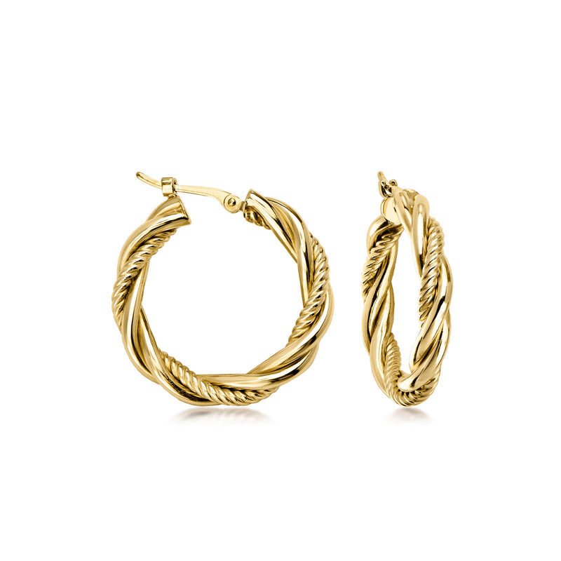 C. 1990 Vintage 14kt Yellow Gold Twisted Hoop Earrings. 3/4"