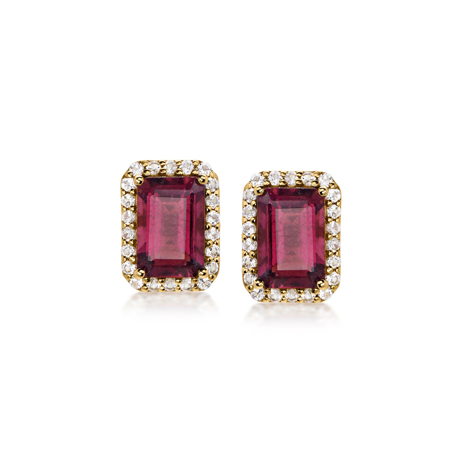 1.20 ct. t.w. Red Tourmaline Stud Earrings with .18 ct. t.w. Lab Grown Diamonds in 10kt Yellow Gold