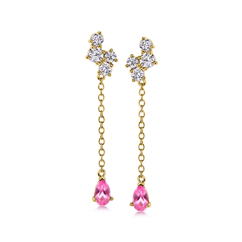 .50 ct. t.w. Lab-Grown Pink Sapphire and .50 ct. t.w. Lab-Grown Diamond Linear Drop Earrings in 18kt Gold Over Sterling